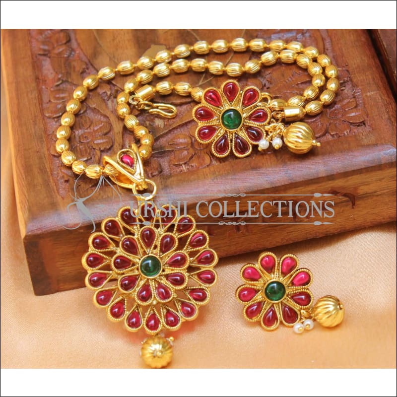Designer Gold Plated Kempu Pendant Set UC-NEW2609 - Multi - Pendant Set