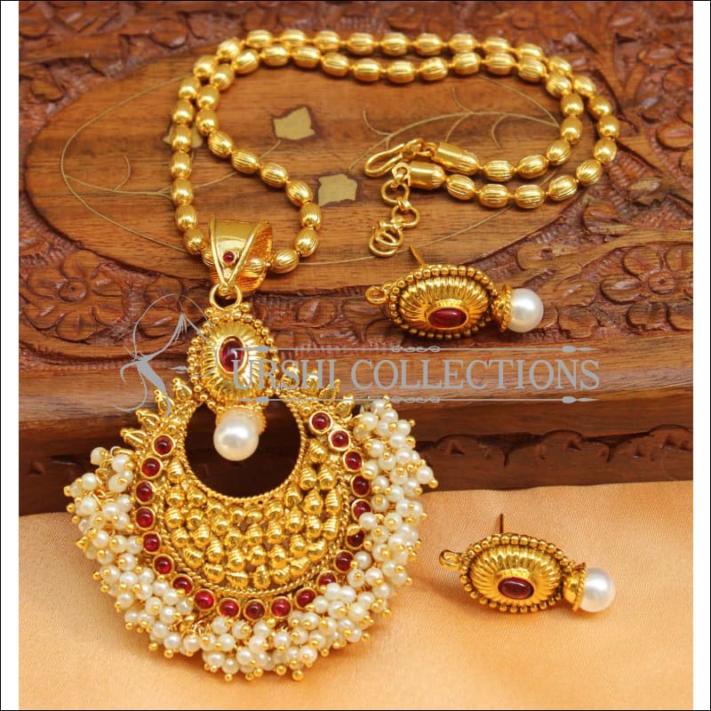 Designer Gold Plated Kempu Pendant Set UC-NEW2626 - Red - Pendant Set