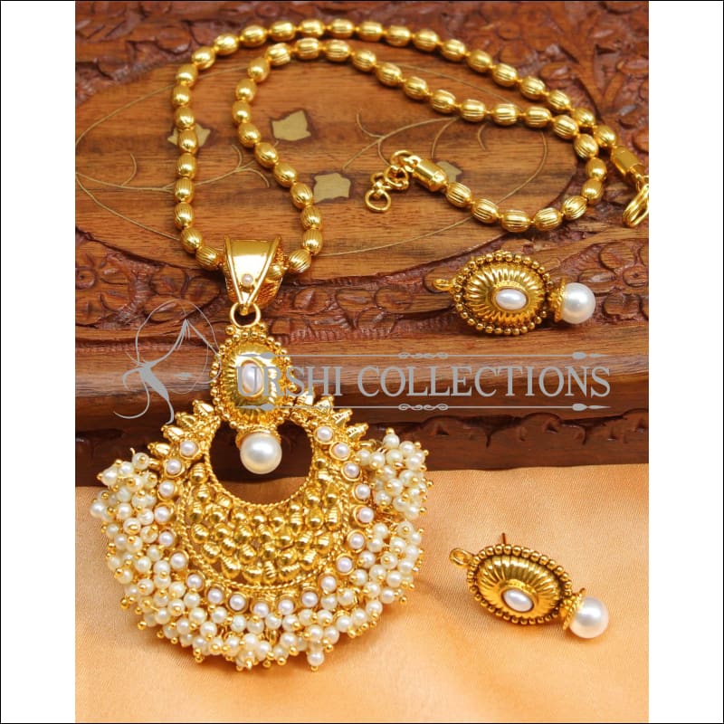 Designer Gold Plated Kempu Pendant Set UC-NEW2626 - White - Pendant Set