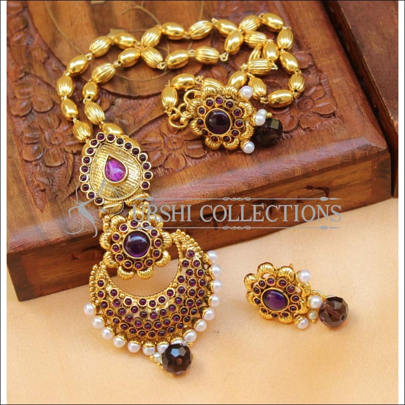Designer Gold Plated Kempu Pendant Set UC-NEW2630 - Purple - Pendant Set