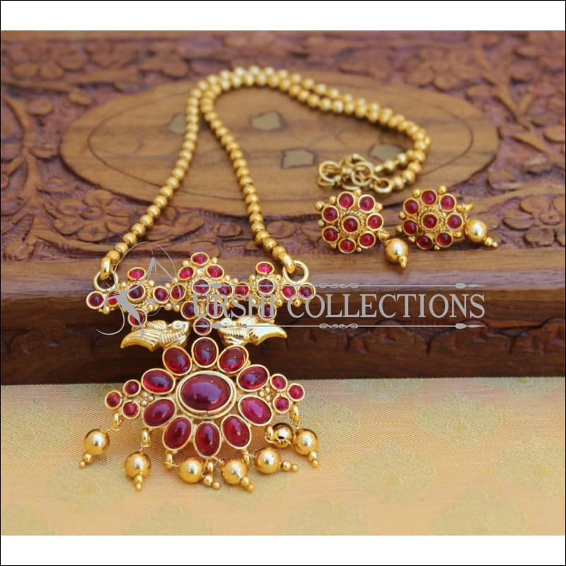 Designer Gold Plated Kempu Pendant Set UC-NEW2637 - Red - Pendant Set