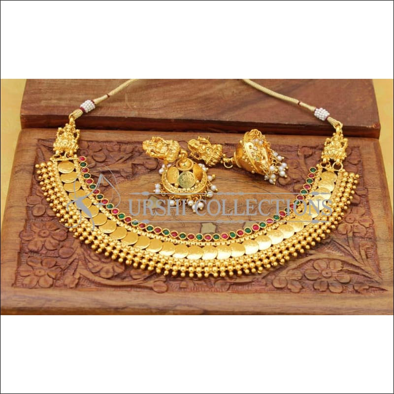 Designer Gold Plated Lakshmi Necklace Set UC-NEW360 - Ruby and Green - Necklace Set