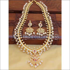 DESIGNER GOLD PLATED LONG NECKLACE SET UC-NEW3188 - White and Red - Necklace Set