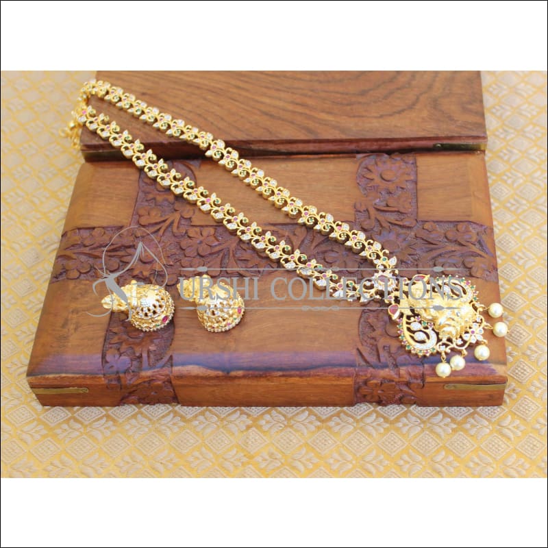 DESIGNER GOLD PLATED LONG TEMPLE NECKLACE UTV197 - Necklace Set
