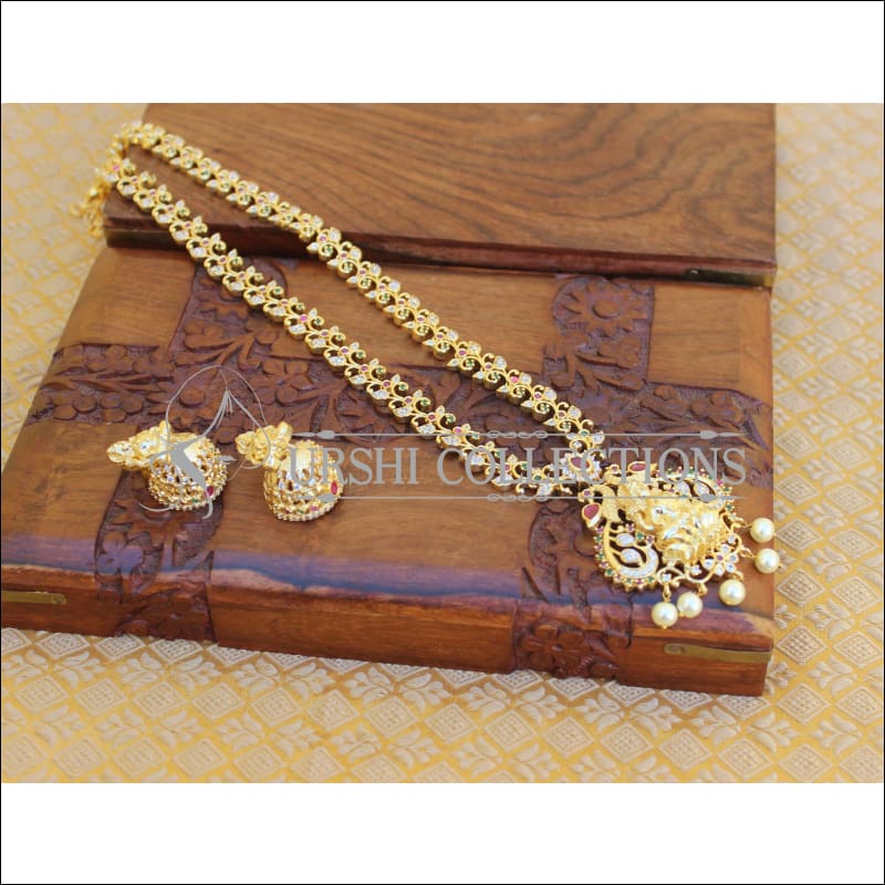 DESIGNER GOLD PLATED LONG TEMPLE NECKLACE UTV197 - Necklace Set