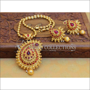 Designer Gold Plated Mango Pendant Set UC-NEW2601 - Red - Pendant Set