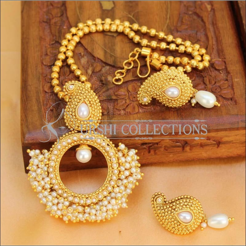 Designer Gold Plated Mango Pendant Set UC-NEW2707 - White - Pendant Set