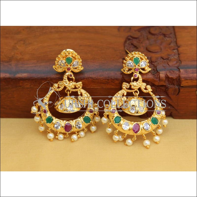 DESIGNER GOLD PLATED MULTI COLOUR PEACOCK EARRINGS UC-NEW 2826 - Earrings