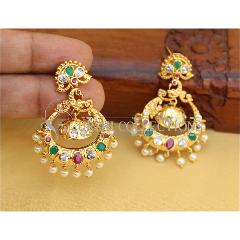 DESIGNER GOLD PLATED MULTI COLOUR PEACOCK EARRINGS UC-NEW 2826 - Earrings