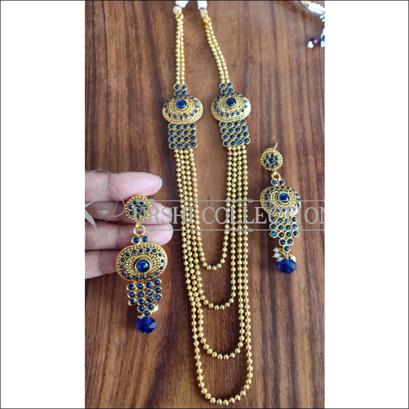 DESIGNER GOLD PLATED MULTY LAYER NECKLACE SET UTV887 - BLUE - Necklace Set