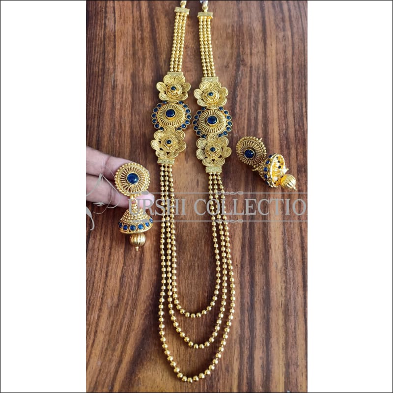 DESIGNER GOLD PLATED MULTY LAYER NECKLACE SET UTV891 - BLUE - Necklace Set