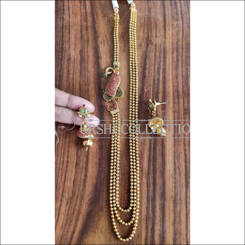 DESIGNER GOLD PLATED MULTY LAYER PEACOCK NECKLACE SET UTV881 - MULTY - Necklace Set