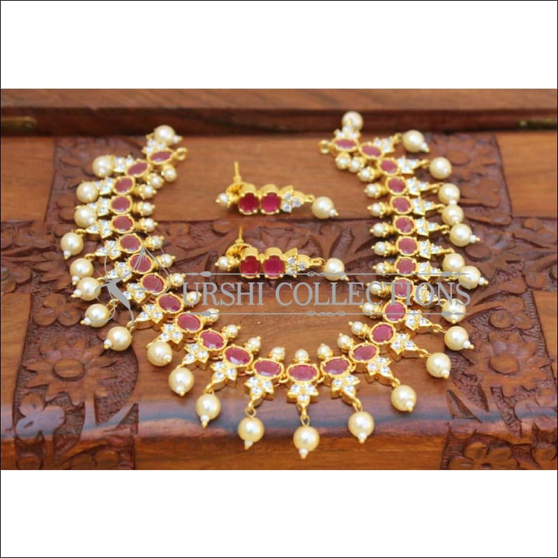 Designer Gold Plated Necklace Set UC-NEW1392 - Red - Necklace Set