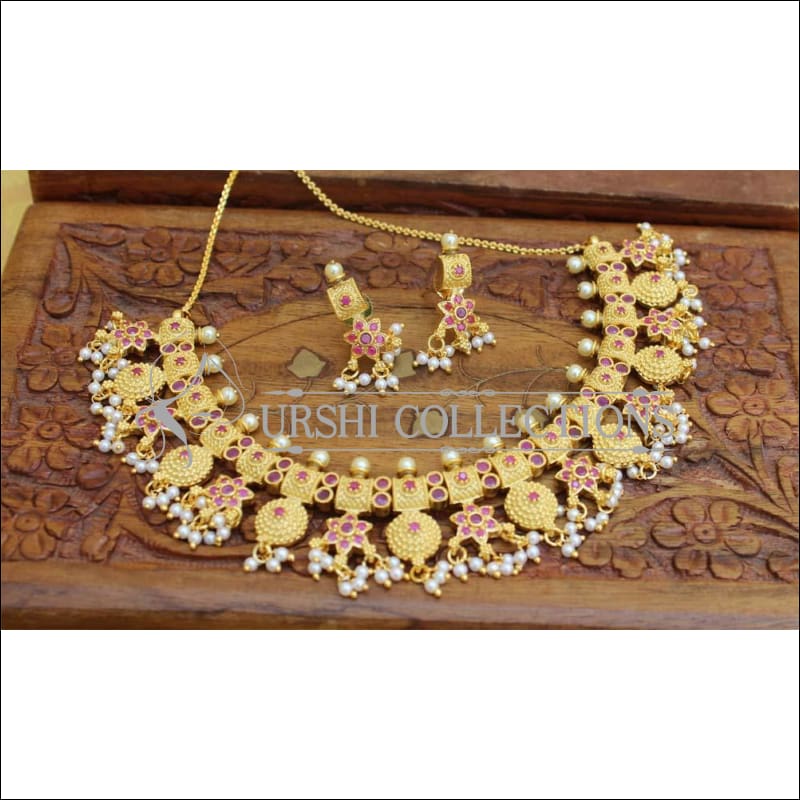 Designer Gold Plated Necklace Set UC-NEW546 - Ruby - Necklace Set