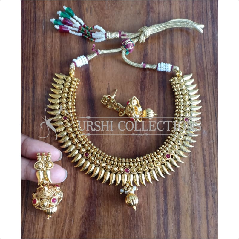 DESIGNER GOLD PLATED NECKLACE SET UTV1137 - RUBY - Necklace Set
