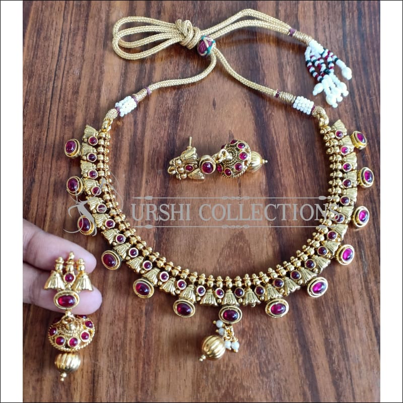 DESIGNER GOLD PLATED NECKLACE SET UTV1146 - RUBY - Necklace Set