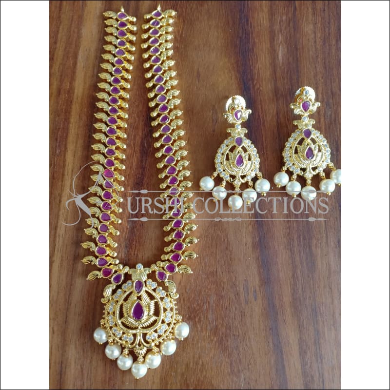 DESIGNER GOLD PLATED NECKLACE SET UTV1205 - RUBY - Necklace Set