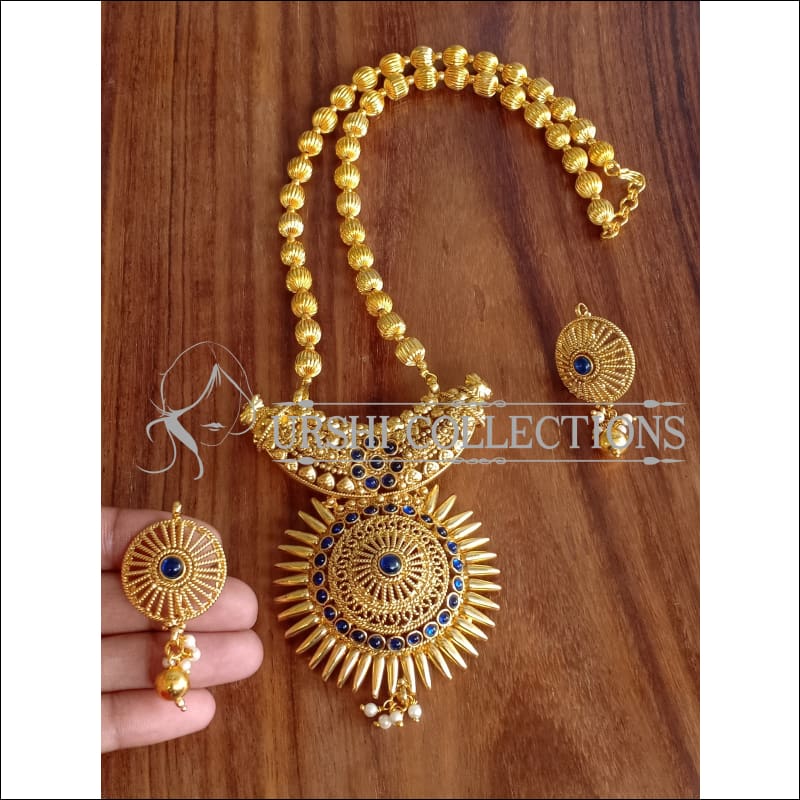 DESIGNER GOLD PLATED NECKLACE SET UTV1323 - BLUE - Necklace Set