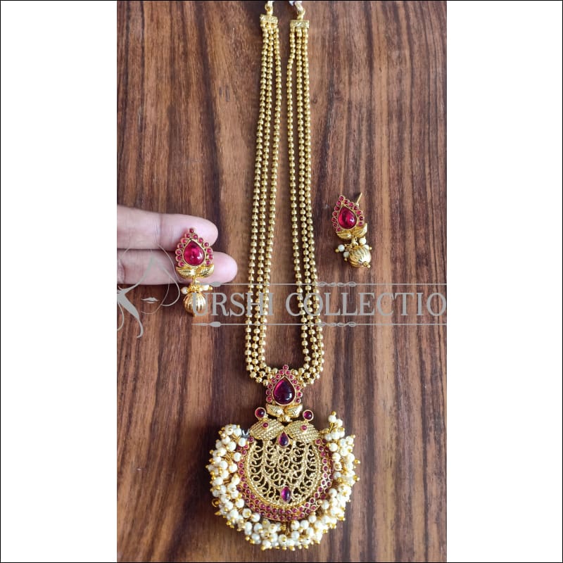 DESIGNER GOLD PLATED NECKLACE SET UTV1327 - RUBY - Necklace Set