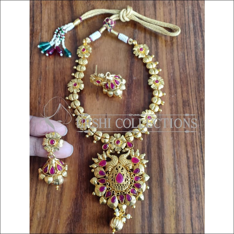 DESIGNER GOLD PLATED NECKLACE SET UTV970 - RUBY - Necklace Set