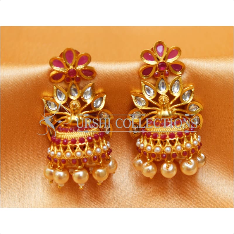 Designer Gold Plated Peacock Earrings Set UC-NEW2290 - Red - Earrings