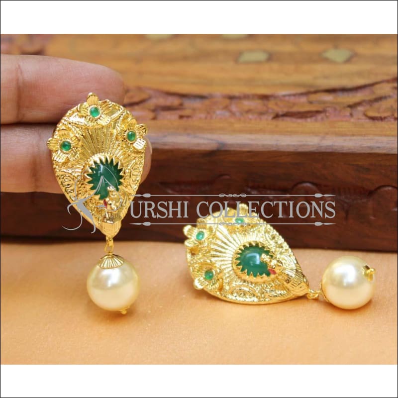 Designer Gold Plated Peacock Earrings UC-NEW400 - Green - Earrings