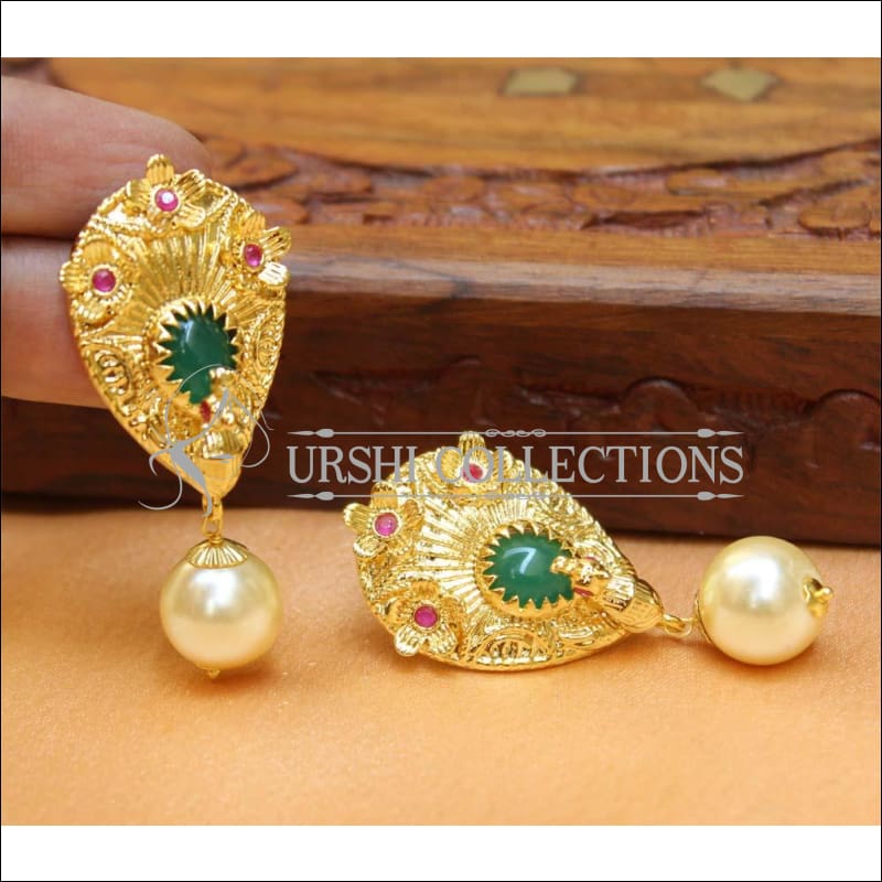 Designer Gold Plated Peacock Earrings UC-NEW400 - Pink & Green - Earrings
