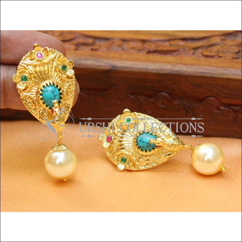 Designer Gold Plated Peacock Earrings UC-NEW400 - Sky Blue - Earrings