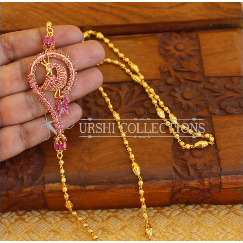 Designer Gold plated peacock moppu necklace M281 - RUBY - Moppu chain