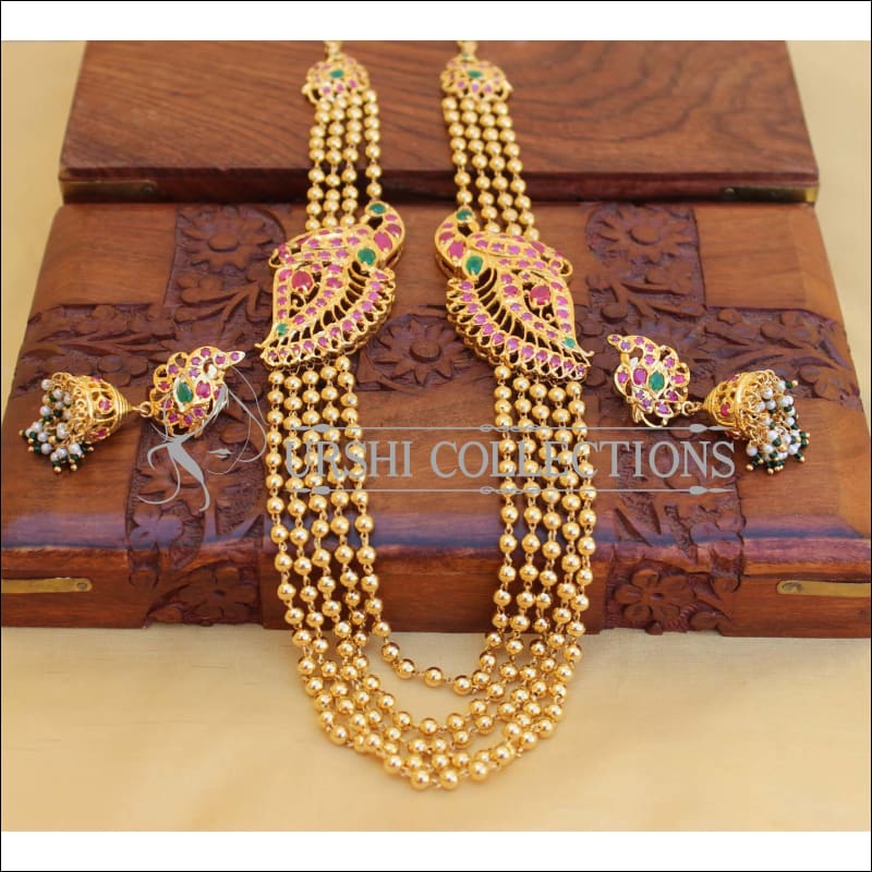 DESIGNER GOLD PLATED PEACOCK MULTY LAYER NECKLACE SET UTV431 - Necklace Set