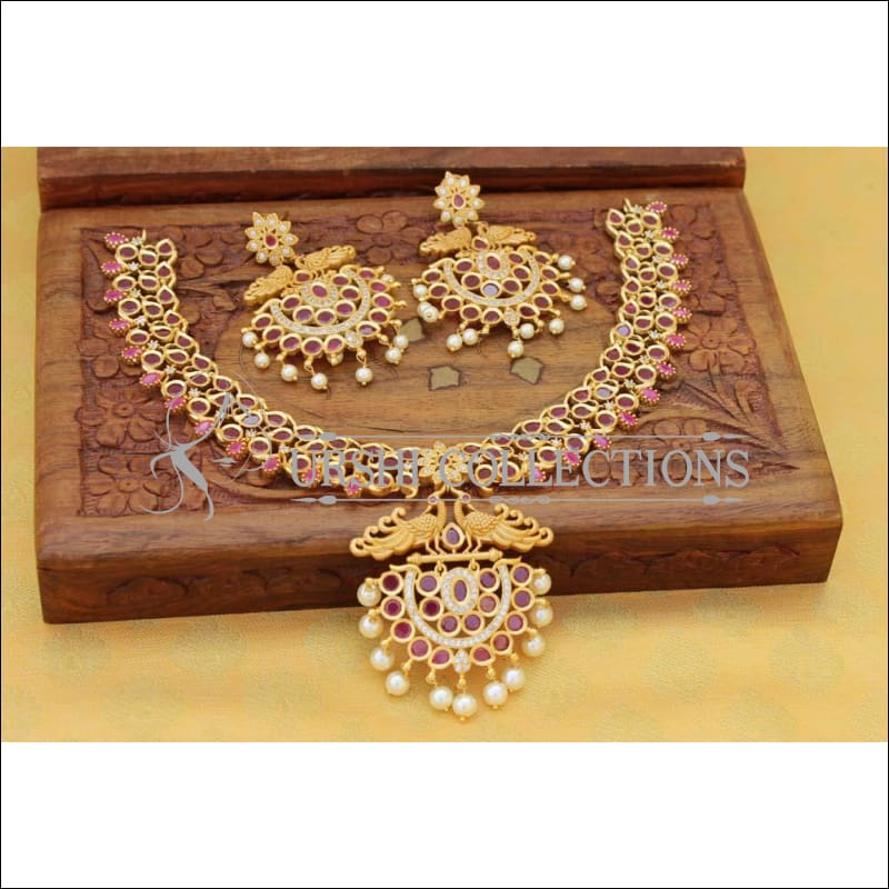 Designer Gold Plated Peacock Necklace Set UC-NEW1502 - Red - Necklace Set