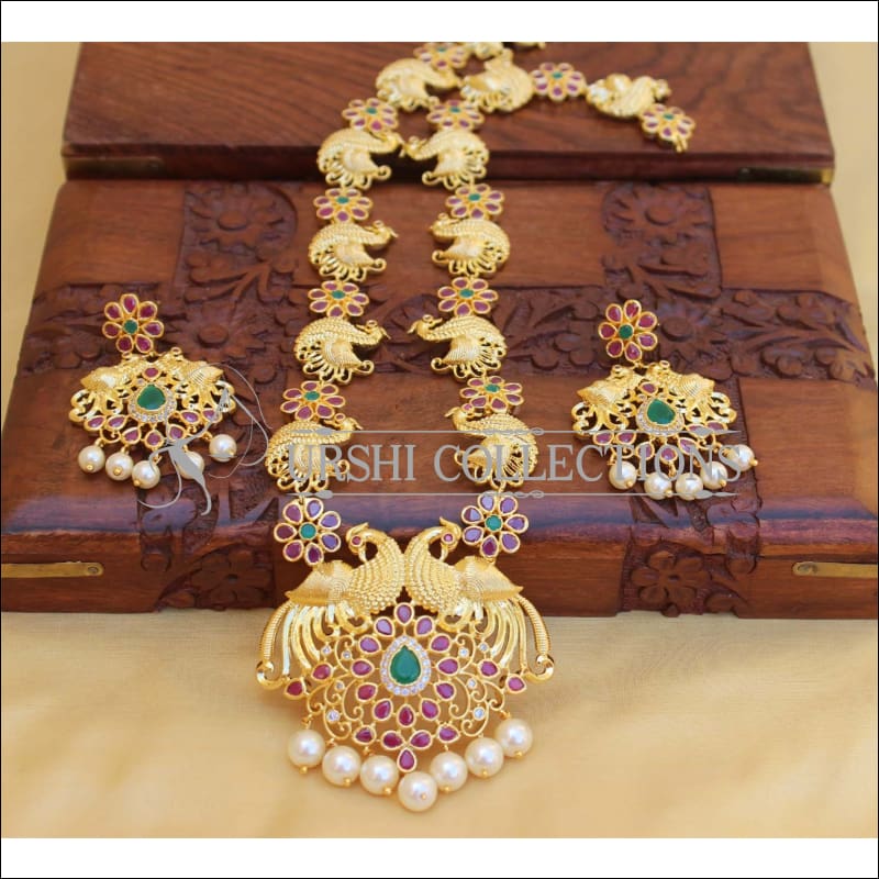 DESIGNER GOLD PLATED PEACOCK NECKLACE SET UC-NEW3219 - Multi - Necklace Set