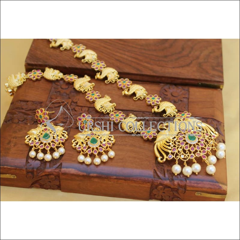 DESIGNER GOLD PLATED PEACOCK NECKLACE SET UC-NEW3219 - Necklace Set