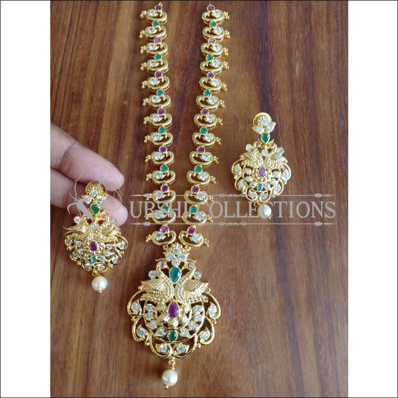 DESIGNER GOLD PLATED PEACOCK NECKLACE SET UTV1203 - MULTY - Necklace Set