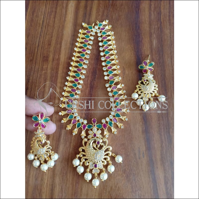 DESIGNER GOLD PLATED PEACOCK NECKLACE SET UTV1211 - MULTY - Necklace Set