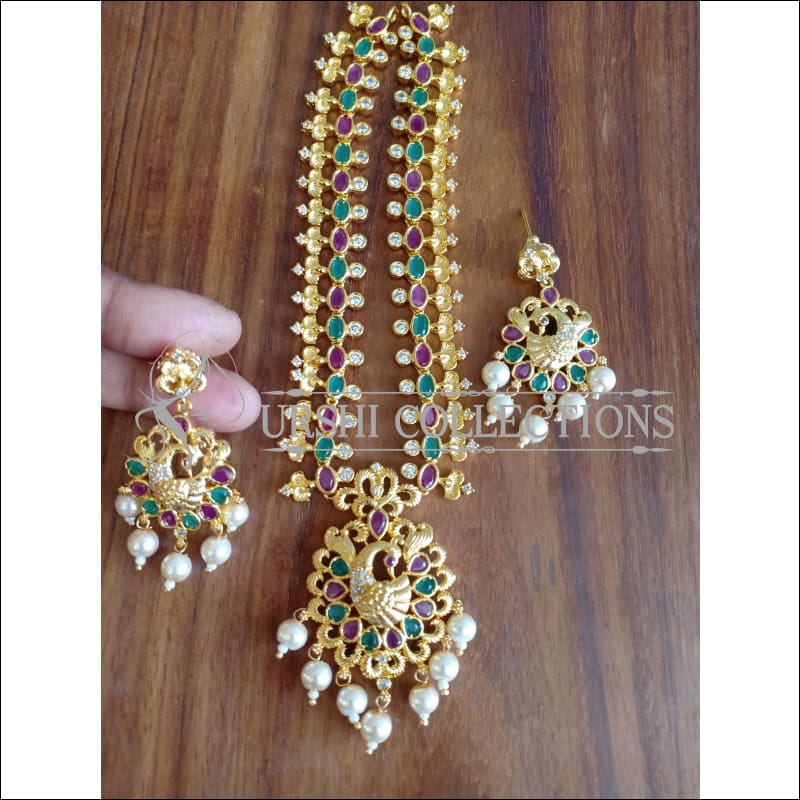 DESIGNER GOLD PLATED PEACOCK NECKLACE SET UTV1213 - MULTY - Necklace Set