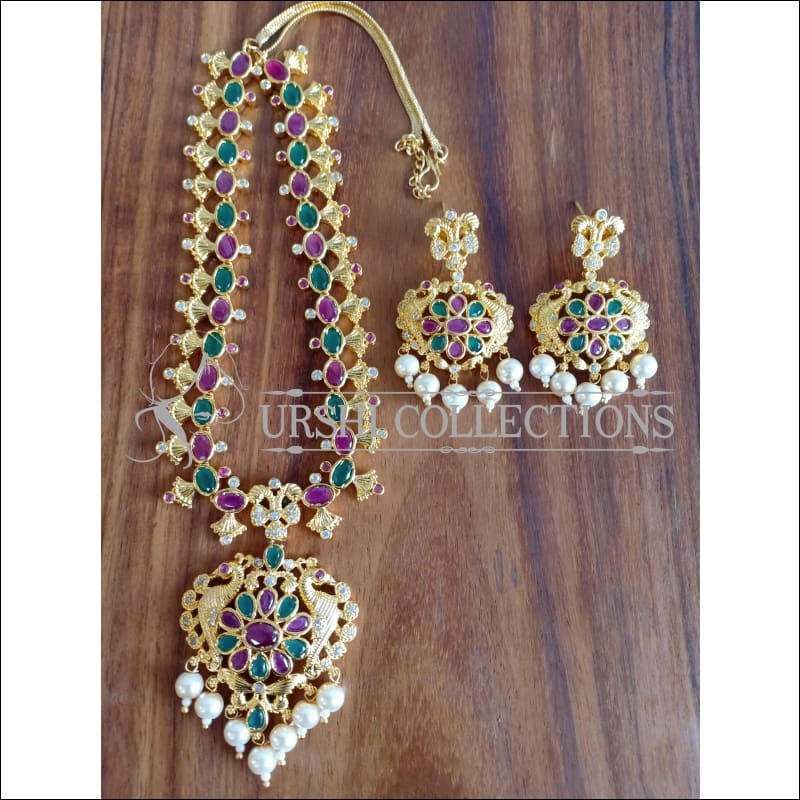 DESIGNER GOLD PLATED PEACOCK NECKLACE SET UTV1224 - MULTY - Necklace Set