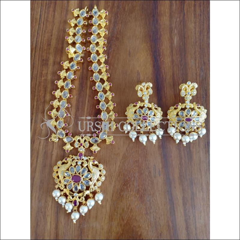DESIGNER GOLD PLATED PEACOCK NECKLACE SET UTV1224 - WHITE - Necklace Set