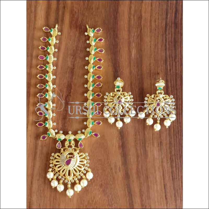 DESIGNER GOLD PLATED PEACOCK NECKLACE SET UTV1229 - Necklace Set