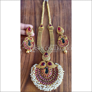 DESIGNER GOLD PLATED PEACOCK NECKLACE SET UTV1338 - RUBY - Necklace Set