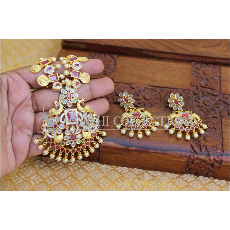 DESIGNER GOLD PLATED PEACOCK NECKLACE SET UTV181 - Necklace Set