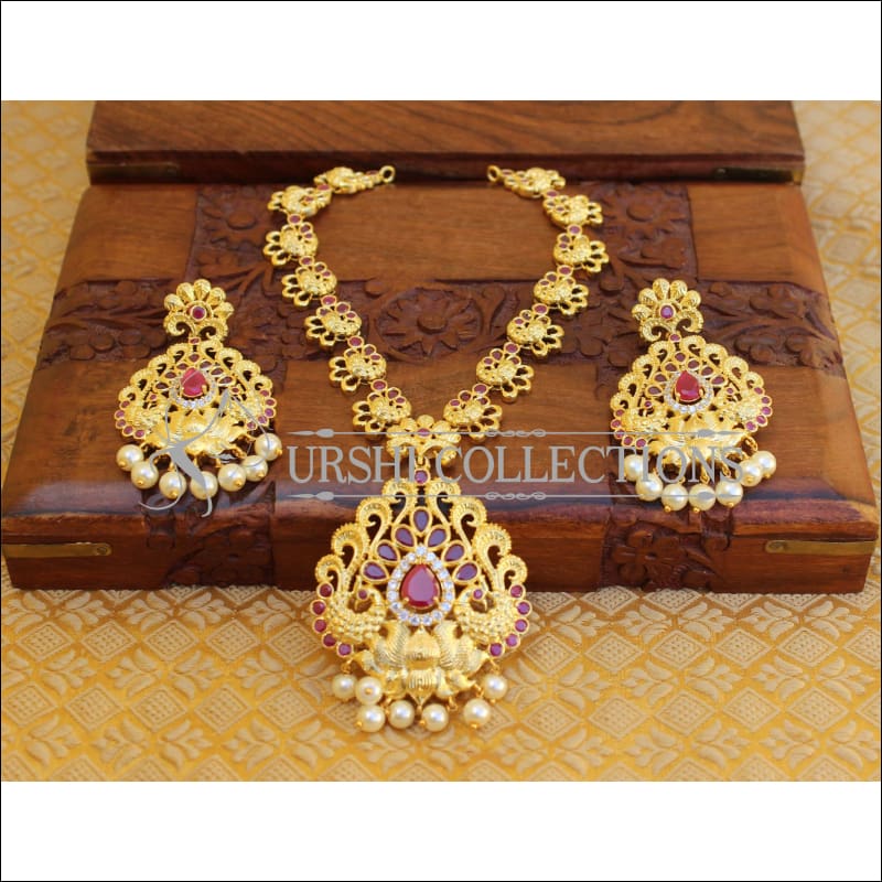 DESIGNER GOLD PLATED PEACOCK NECKLACE SET UTV704 - Necklace Set