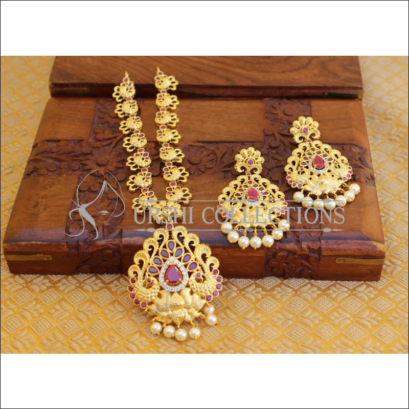 DESIGNER GOLD PLATED PEACOCK NECKLACE SET UTV704 - Necklace Set