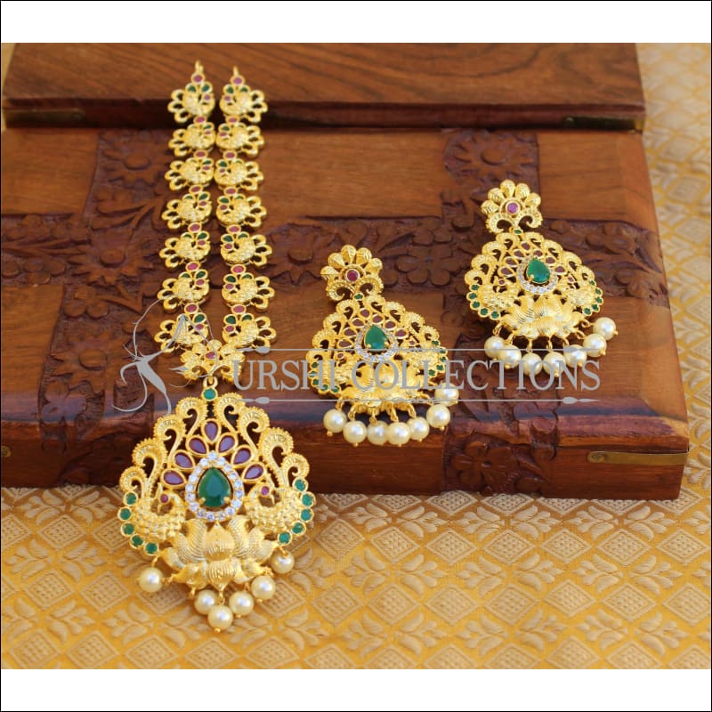 DESIGNER GOLD PLATED PEACOCK NECKLACE SET UTV706 - Necklace Set