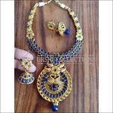 DESIGNER GOLD PLATED PEACOCK NECKLACE SET UTV975 - BLUE - Necklace Set