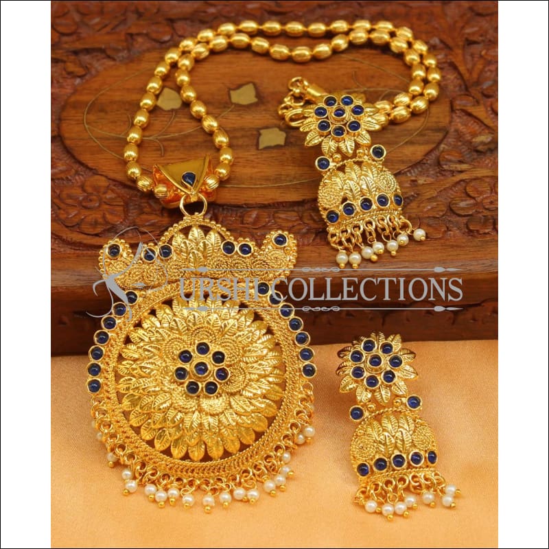 Designer Gold Plated Pendant Set UC-NEW2686 - Blue - Pendant Set