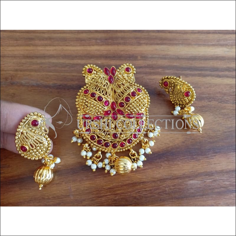 DESIGNER GOLD PLATED PENDANT SET UTV1331 - RUBY - Pendant Set