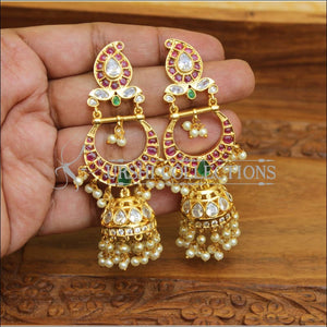 DESIGNER GOLD PLATED REAL KEMPU EARRINGS UTV541 - Earrings