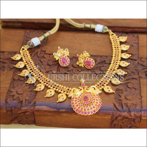 DESIGNER GOLD PLATED RUBY NECKLACE SET UC-NEW3008 - Necklace Set