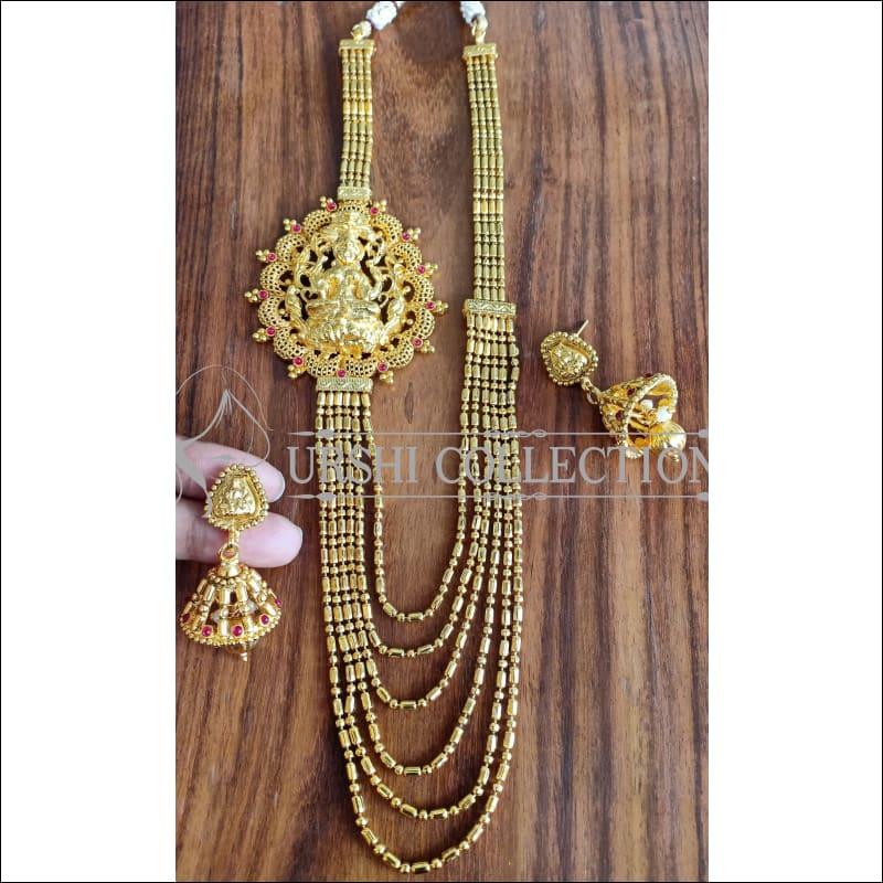 DESIGNER GOLD PLATED TEMPLE MULTY LAYER NECKLACE SET UTV902 - RUBY - Necklace Set